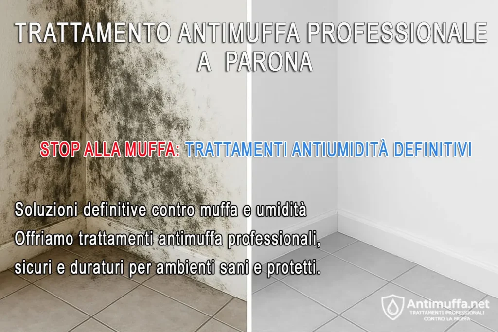 Parete con muffa prima del trattamento e parete pulita dopo intervento antimuffa professionale a Parona